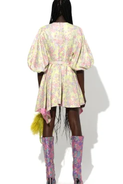 Sale Marques ' Almeida FLOWER BROCADE BALLOON SLEEVE DRESS LIGHTGREEN