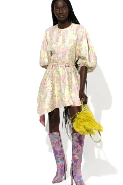 Sale Marques ' Almeida FLOWER BROCADE BALLOON SLEEVE DRESS LIGHTGREEN