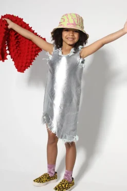 Marques ' Almeida FOIL DENIM SLEEVELESS DRESS SILVER