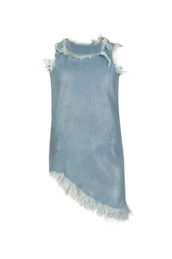 Marques ' Almeida FOIL DENIM SLEEVELESS DRESS SILVER