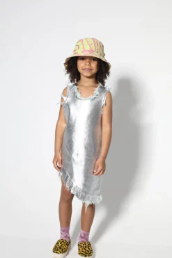Marques ' Almeida FOIL DENIM SLEEVELESS DRESS SILVER