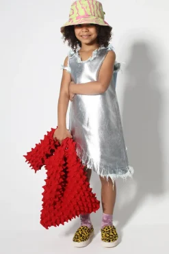 Marques ' Almeida FOIL DENIM SLEEVELESS DRESS SILVER