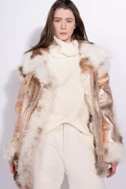 Outlet Marques ' Almeida FOILED SHEARLING OVERSIZED JACKET ROSEGOLD