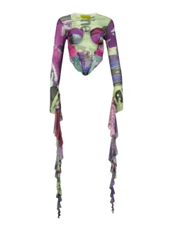 Marques ' Almeida GRAFFITI PRINT MESH CORSET TOP MULTICOLOUR