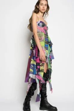 Hot Marques ' Almeida GRAFFITI PRINT MESH CORSET DRESS MULTICOLOUR