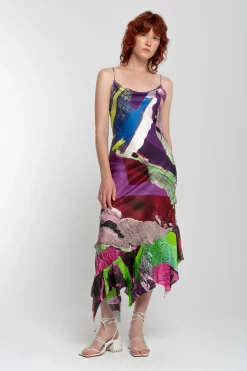 Online Marques ' Almeida GRAFFITI PRINT STRAP DRESS WITH PEPLUM MULTICOLOUR