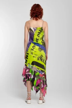 Online Marques ' Almeida GRAFFITI PRINT STRAP DRESS WITH PEPLUM MULTICOLOUR