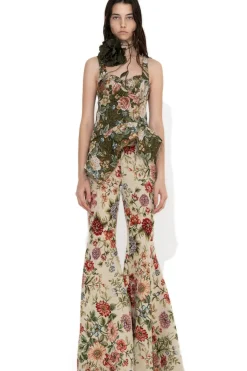 Clearance Marques ' Almeida GREEN BROCADE PEPLUM CORSET TOP MULTICOLOUR