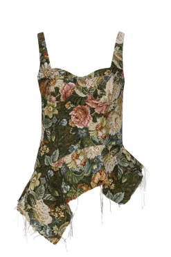 Clearance Marques ' Almeida GREEN BROCADE PEPLUM CORSET TOP MULTICOLOUR