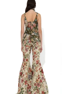 Clearance Marques ' Almeida GREEN BROCADE PEPLUM CORSET TOP MULTICOLOUR