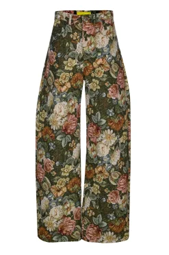 Hot Marques ' Almeida GREEN FLORAL BROCADE BOYFRIEND TROUSERS MULTICOLOUR