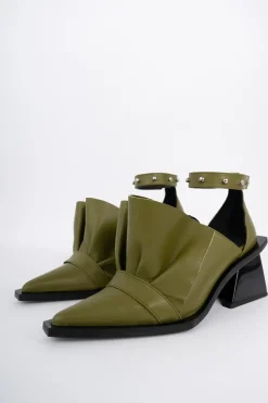 Best Marques ' Almeida POINTY FRILL LACE UP PUMPS KHAKI