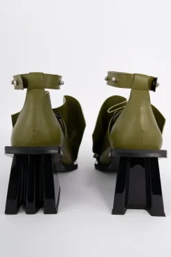 Best Marques ' Almeida POINTY FRILL LACE UP PUMPS KHAKI