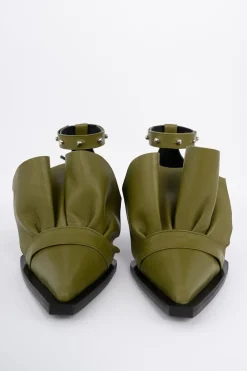 Best Marques ' Almeida POINTY FRILL LACE UP PUMPS KHAKI