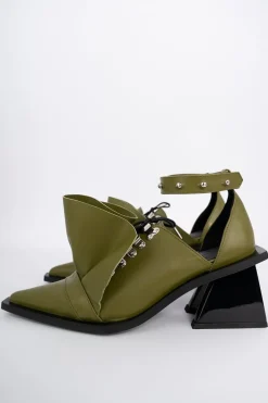 Best Marques ' Almeida POINTY FRILL LACE UP PUMPS KHAKI