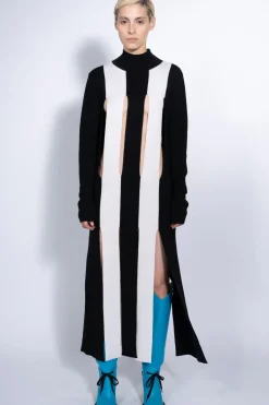 New Marques ' Almeida KNIT DRESS WITH SPLITS BLACKWHITE