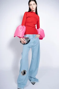 Clearance Marques ' Almeida LIGHT BLUE BOYFRIEND TROUSERS WITH BIG EYELET LIGHTBLUE