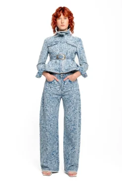 Sale Marques ' Almeida LIGHT BLUE BROCADE DENIM BOYFRIEND TROUSERS LIGHTBLUE