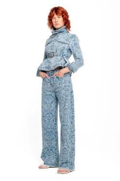 Sale Marques ' Almeida LIGHT BLUE BROCADE DENIM BOYFRIEND TROUSERS LIGHTBLUE