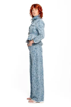 Sale Marques ' Almeida LIGHT BLUE BROCADE DENIM BOYFRIEND TROUSERS LIGHTBLUE