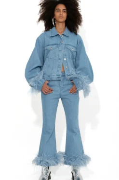 Outlet Marques ' Almeida LIGHT BLUE FEATHER CUFF JACKET LIGHTBLUE