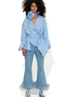 Sale Marques ' Almeida LIGHT BLUE FEATHER HEM CAPRI JEANS LIGHTBLUE