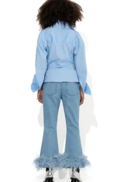 Sale Marques ' Almeida LIGHT BLUE FEATHER HEM CAPRI JEANS LIGHTBLUE
