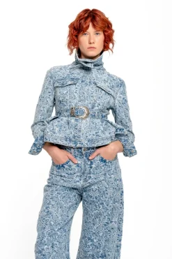 Hot Marques ' Almeida LIGHT BLUE FITTED JACKET WITH EMBELLISHMENT BELT LIGHTBLUE