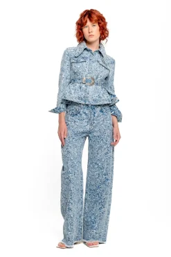 Hot Marques ' Almeida LIGHT BLUE FITTED JACKET WITH EMBELLISHMENT BELT LIGHTBLUE