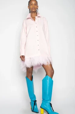 Online Marques ' Almeida LIGHT PINK FEATHER HEM SHIRT DRESS LIGHTPINK