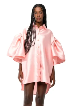 Marques ' Almeida LIGHT PINK MIKADO OVERSIZED SHIRT WITH PLEATED SLEEVES LIGHTPINK