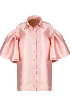 Marques ' Almeida LIGHT PINK MIKADO OVERSIZED SHIRT WITH PLEATED SLEEVES LIGHTPINK