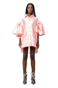 Marques ' Almeida LIGHT PINK MIKADO OVERSIZED SHIRT WITH PLEATED SLEEVES LIGHTPINK