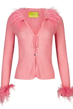 Discount Marques ' Almeida LIGHT PINK VISCOSE KNITTED TOP WITH FEATHERS LIGHTPINK