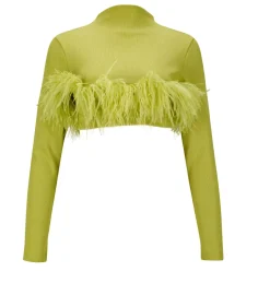 Clearance Marques ' Almeida CROPPED FEATHER TOP LIME