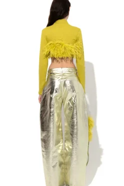 Clearance Marques ' Almeida CROPPED FEATHER TOP LIME