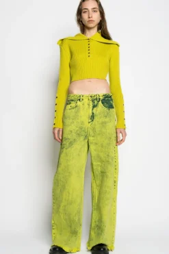 Online Marques ' Almeida MERINO WOOL KNITTED CROPPED TOP WITH BIG COLLAR LIME