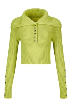 Online Marques ' Almeida MERINO WOOL KNITTED CROPPED TOP WITH BIG COLLAR LIME