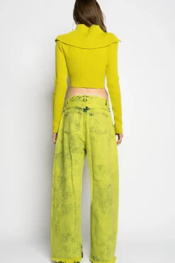 Online Marques ' Almeida MERINO WOOL KNITTED CROPPED TOP WITH BIG COLLAR LIME