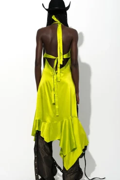 Discount Marques ' Almeida SILK HALTERNECK BACK TIE DRESS LIME