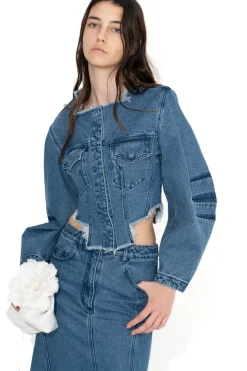 Marques ' Almeida MID ROUND SLEEVE CROPPED JACKET BLUE