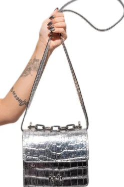 Hot Marques ' Almeida MINI CHAIN BAG IN CROCO SILVER