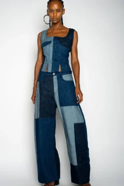 Outlet Marques ' Almeida MIXED DENIM BOYFRIEND TROUSERS BLUE