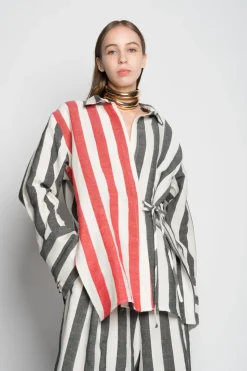 Discount Marques ' Almeida MIXED STRIPES LINEN WRAP SHIRT MULTICOLOUR