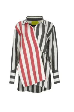 Discount Marques ' Almeida MIXED STRIPES LINEN WRAP SHIRT MULTICOLOUR
