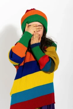 Clearance Marques ' Almeida MULTI STRIPES MERINO KNIT BEANIE MULTICOLOUR