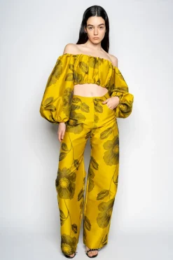 Marques ' Almeida FLORAL BOYFRIEND TROUSERS MUSTARD