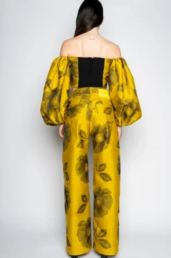 Marques ' Almeida FLORAL BOYFRIEND TROUSERS MUSTARD