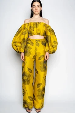 Marques ' Almeida FLORAL BOYFRIEND TROUSERS MUSTARD