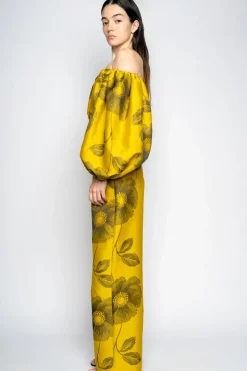 Marques ' Almeida FLORAL BOYFRIEND TROUSERS MUSTARD